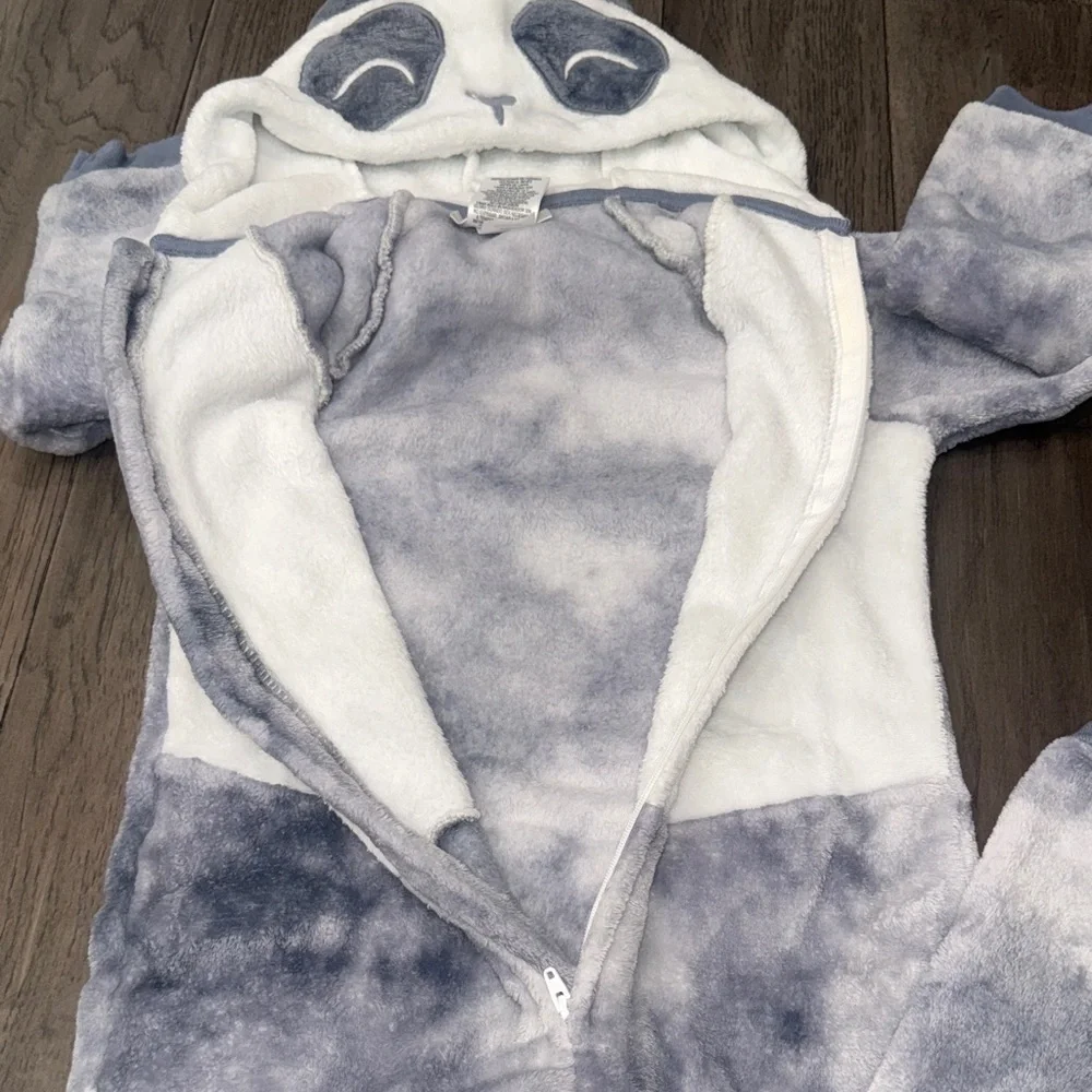 Cozy plush fleece like Panda Kids One Piece hooded pajama footless jumper